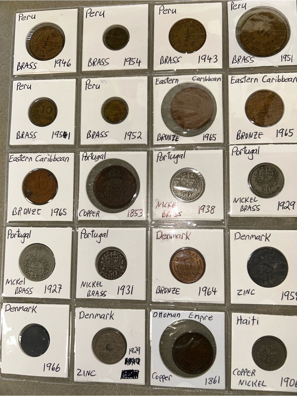 Vintage Coin Collection Display - Mixed Metal Coins 20 coins